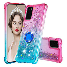 Coque Silicone Housse Etui Gel Bling-Bling avec Support Bague Anneau S02 pour Samsung Galaxy S20 5G Rose