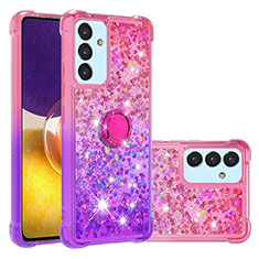 Coque Silicone Housse Etui Gel Bling-Bling avec Support Bague Anneau S02 pour Samsung Galaxy S23 FE 5G Rose Rouge