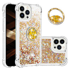 Coque Silicone Housse Etui Gel Bling-Bling avec Support Bague Anneau S03 pour Apple iPhone 13 Pro Or