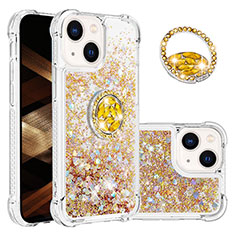 Coque Silicone Housse Etui Gel Bling-Bling avec Support Bague Anneau S03 pour Apple iPhone 14 Or