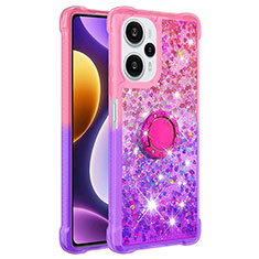 Coque Silicone Housse Etui Gel Bling-Bling avec Support Bague Anneau YB2 pour Xiaomi Poco F5 5G Rose Rouge