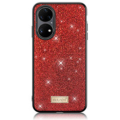 Coque Silicone Housse Etui Gel Bling-Bling LD1 pour Huawei P50 Pro Rouge