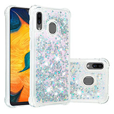 Coque Silicone Housse Etui Gel Bling-Bling S01 pour Samsung Galaxy A20 Argent