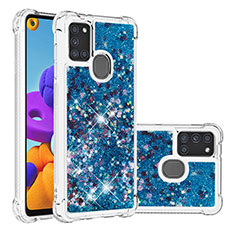 Coque Silicone Housse Etui Gel Bling-Bling S01 pour Samsung Galaxy A21s Bleu