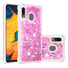 Coque Silicone Housse Etui Gel Bling-Bling S01 pour Samsung Galaxy A30 Rose Rouge