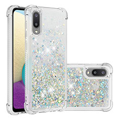 Coque Silicone Housse Etui Gel Bling-Bling S01 pour Samsung Galaxy M02 Argent