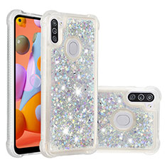 Coque Silicone Housse Etui Gel Bling-Bling S01 pour Samsung Galaxy M11 Argent