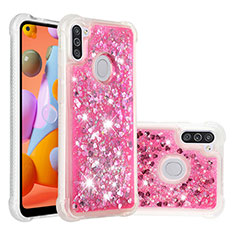 Coque Silicone Housse Etui Gel Bling-Bling S01 pour Samsung Galaxy M11 Rose Rouge