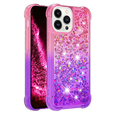 Coque Silicone Housse Etui Gel Bling-Bling S02 pour Apple iPhone 14 Pro Max Rose Rouge