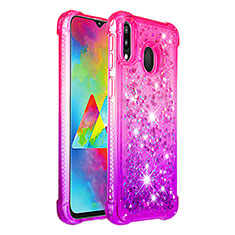 Coque Silicone Housse Etui Gel Bling-Bling S02 pour Samsung Galaxy M20 Rose Rouge
