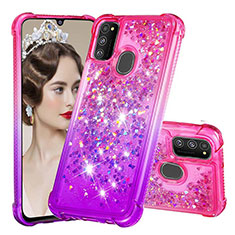 Coque Silicone Housse Etui Gel Bling-Bling S02 pour Samsung Galaxy M21 Rose Rouge