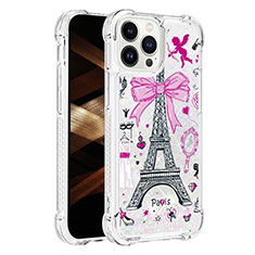 Coque Silicone Housse Etui Gel Bling-Bling S03 pour Apple iPhone 14 Pro Or Rose