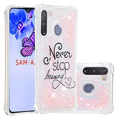 Coque Silicone Housse Etui Gel Bling-Bling S03 pour Samsung Galaxy A21 European Rose