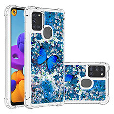 Coque Silicone Housse Etui Gel Bling-Bling S03 pour Samsung Galaxy A21s Bleu