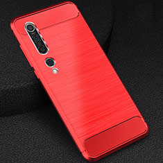 Coque Silicone Housse Etui Gel Line C01 pour Xiaomi Mi 10 Rouge