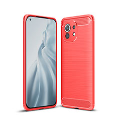 Coque Silicone Housse Etui Gel Line C01 pour Xiaomi Mi 11 5G Rouge