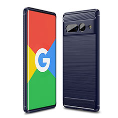 Coque Silicone Housse Etui Gel Line pour Google Pixel 7 Pro 5G Bleu