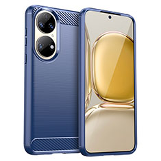 Coque Silicone Housse Etui Gel Line pour Huawei P50 Pro Bleu