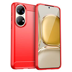 Coque Silicone Housse Etui Gel Line pour Huawei P50 Pro Rouge