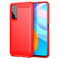 Coque Silicone Housse Etui Gel Line pour Huawei Y7a Rouge