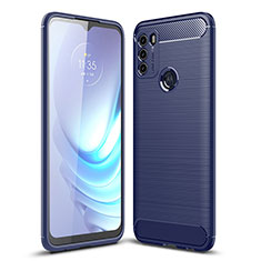 Coque Silicone Housse Etui Gel Line pour Motorola Moto G50 Bleu