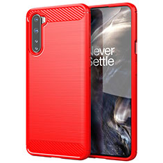Coque Silicone Housse Etui Gel Line pour OnePlus Nord Rouge