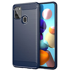 Coque Silicone Housse Etui Gel Line pour Samsung Galaxy A21s Bleu