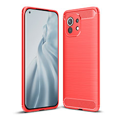 Coque Silicone Housse Etui Gel Line pour Xiaomi Mi 11 5G Rouge