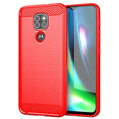 Coque Silicone Housse Etui Gel Line S01 pour Motorola Moto G9 Rouge