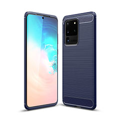 Coque Silicone Housse Etui Gel Line S02 pour Samsung Galaxy S20 Ultra Bleu