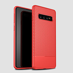 Coque Silicone Housse Etui Gel Serge pour Samsung Galaxy S10 Plus Rouge