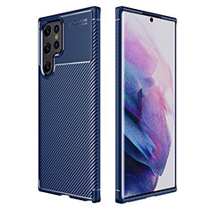 Coque Silicone Housse Etui Gel Serge pour Samsung Galaxy S21 Ultra 5G Bleu