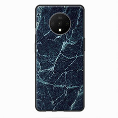 Coque Silicone Motif de Grain de Bois Souple Couleur Unie pour OnePlus 7T Bleu