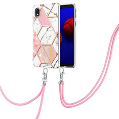 Coque Silicone Motif Fantaisie Souple Couleur Unie Etui Housse avec Laniere Strap Y01B pour Samsung Galaxy A01 Core Rose
