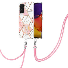 Coque Silicone Motif Fantaisie Souple Couleur Unie Etui Housse avec Laniere Strap Y01B pour Samsung Galaxy A05s Rose