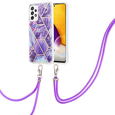 Coque Silicone Motif Fantaisie Souple Couleur Unie Etui Housse avec Laniere Strap Y01B pour Samsung Galaxy A72 5G Violet