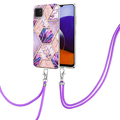 Coque Silicone Motif Fantaisie Souple Couleur Unie Etui Housse avec Laniere Strap Y01B pour Samsung Galaxy F42 5G Violet Clair