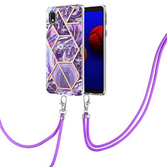 Coque Silicone Motif Fantaisie Souple Couleur Unie Etui Housse avec Laniere Strap Y01B pour Samsung Galaxy M01 Core Violet