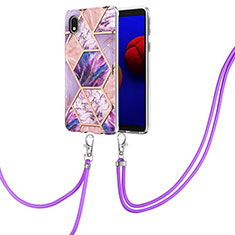 Coque Silicone Motif Fantaisie Souple Couleur Unie Etui Housse avec Laniere Strap Y01B pour Samsung Galaxy M01 Core Violet Clair