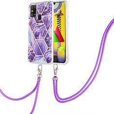 Coque Silicone Motif Fantaisie Souple Couleur Unie Etui Housse avec Laniere Strap Y01B pour Samsung Galaxy M21s Violet