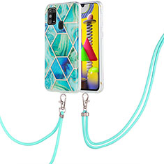 Coque Silicone Motif Fantaisie Souple Couleur Unie Etui Housse avec Laniere Strap Y01B pour Samsung Galaxy M31 Vert