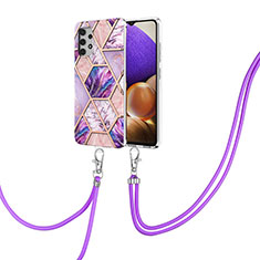 Coque Silicone Motif Fantaisie Souple Couleur Unie Etui Housse avec Laniere Strap Y01B pour Samsung Galaxy M32 5G Violet Clair