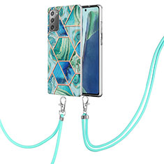 Coque Silicone Motif Fantaisie Souple Couleur Unie Etui Housse avec Laniere Strap Y01B pour Samsung Galaxy Note 20 5G Vert