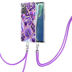 Coque Silicone Motif Fantaisie Souple Couleur Unie Etui Housse avec Laniere Strap Y01B pour Samsung Galaxy Note 20 5G Violet