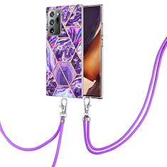 Coque Silicone Motif Fantaisie Souple Couleur Unie Etui Housse avec Laniere Strap Y01B pour Samsung Galaxy Note 20 Ultra 5G Violet