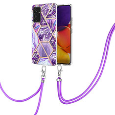 Coque Silicone Motif Fantaisie Souple Couleur Unie Etui Housse avec Laniere Strap Y01B pour Samsung Galaxy Quantum2 5G Violet