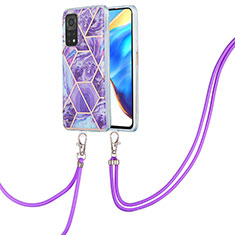Coque Silicone Motif Fantaisie Souple Couleur Unie Etui Housse avec Laniere Strap Y01B pour Xiaomi Mi 10T 5G Violet