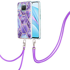 Coque Silicone Motif Fantaisie Souple Couleur Unie Etui Housse avec Laniere Strap Y01B pour Xiaomi Mi 10T Lite 5G Violet