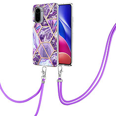 Coque Silicone Motif Fantaisie Souple Couleur Unie Etui Housse avec Laniere Strap Y01B pour Xiaomi Mi 11i 5G Violet