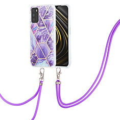 Coque Silicone Motif Fantaisie Souple Couleur Unie Etui Housse avec Laniere Strap Y01B pour Xiaomi Poco M3 Violet